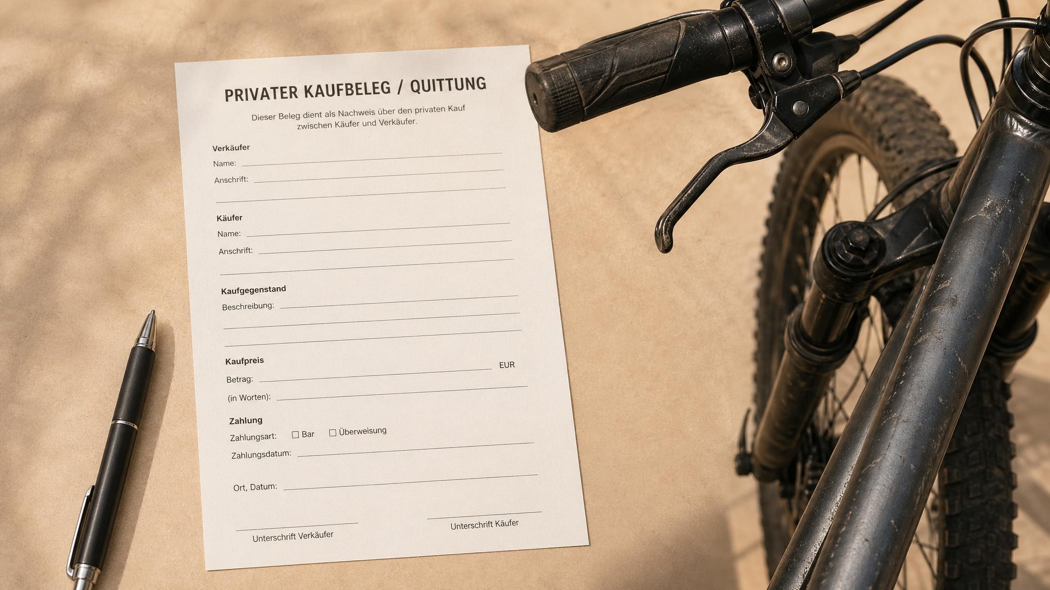 Quittung für Fahrradverkauf mit Formular